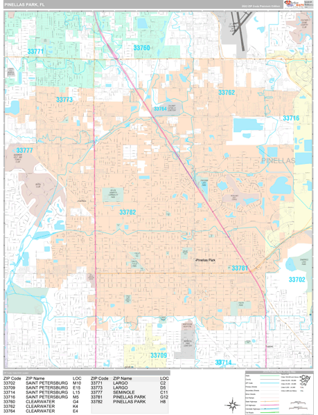 Pinellas Park City Wall Map Premium Style